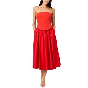 Toccin Womens  Melody Corset Midi Dress, Red